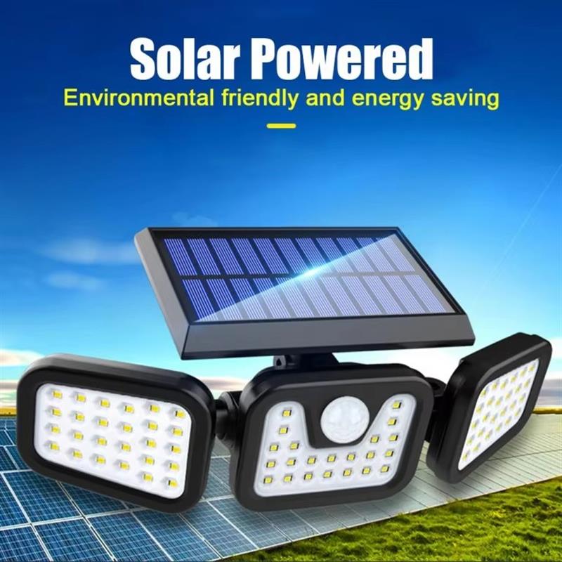 Solar Powered IP65 2400mA Adjustable 3 Head Motion Sensor Night Light