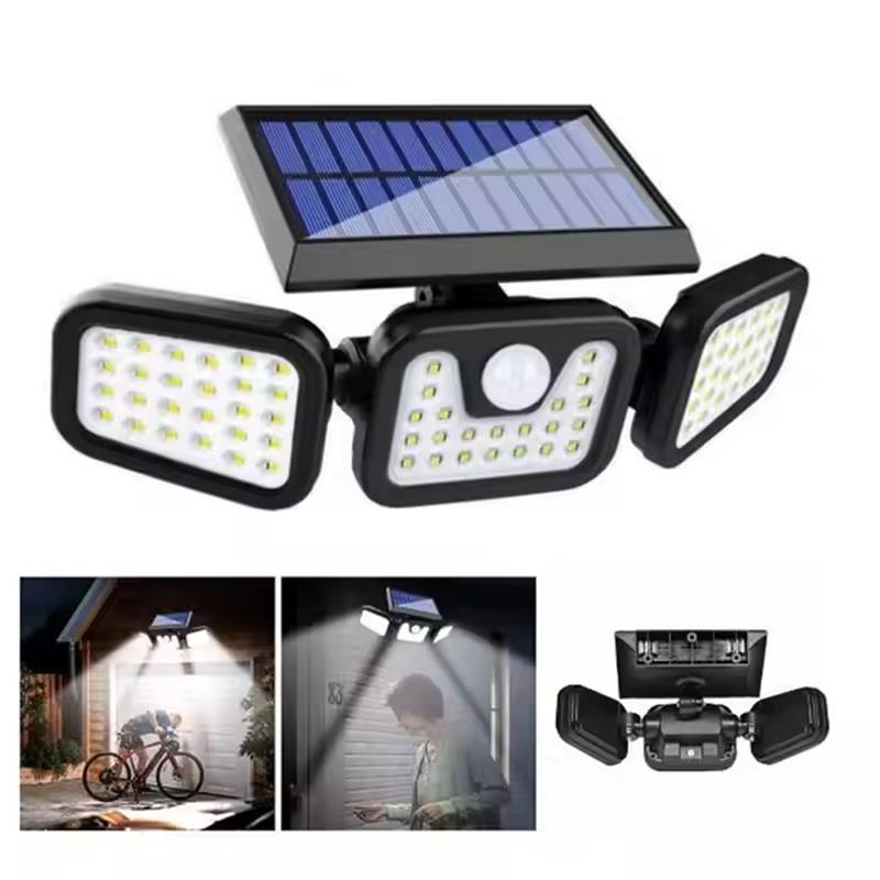 Solar Powered IP65 2400mA Adjustable 3 Head Motion Sensor Night Light