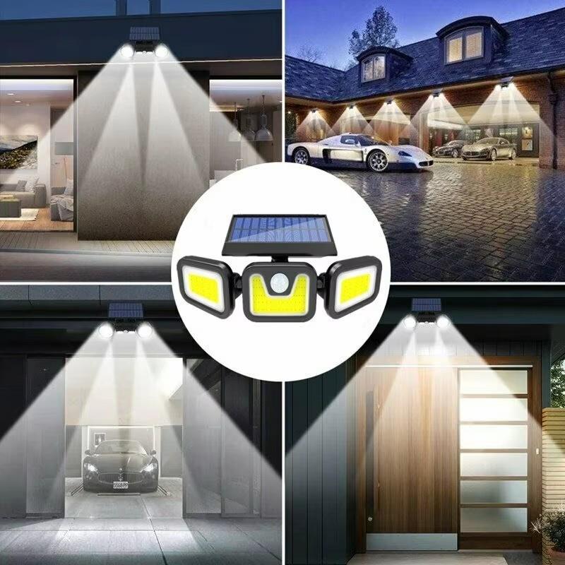 Solar Powered IP65 2400mA Adjustable 3 Head Motion Sensor Night Light