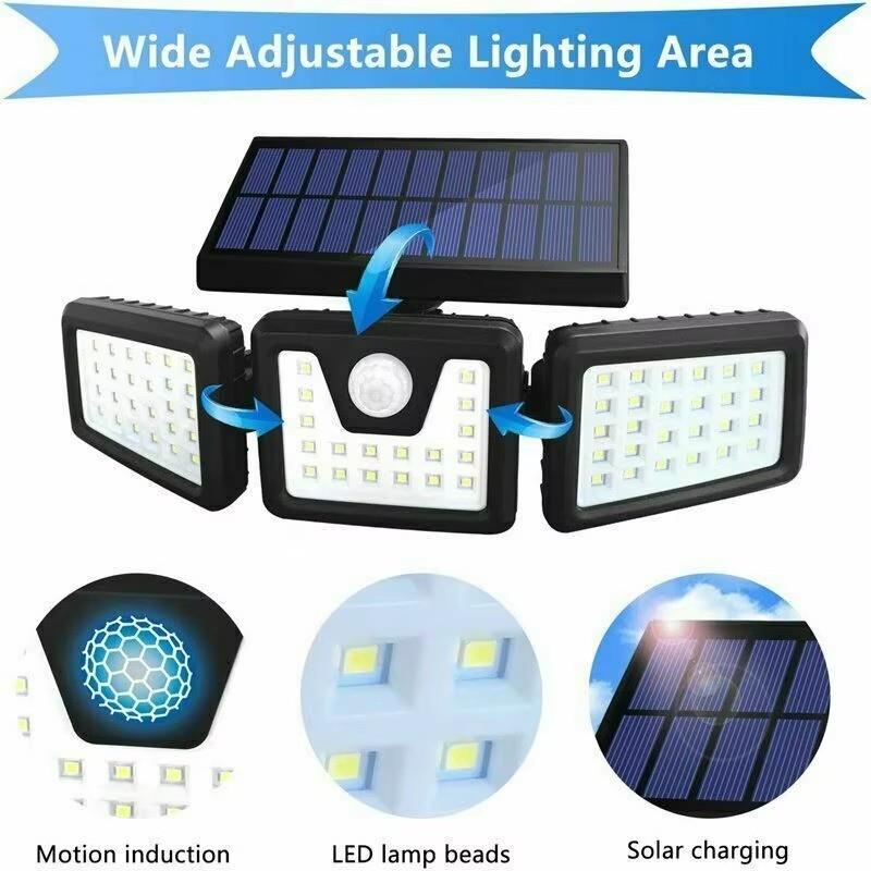 Solar Powered IP65 2400mA Adjustable 3 Head Motion Sensor Night Light